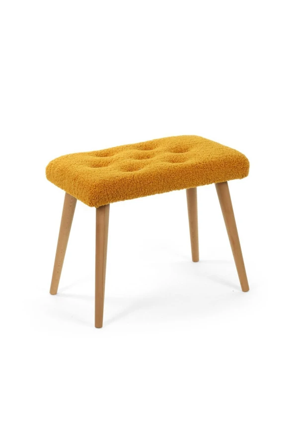 messline -ahşap Ayaklı Dekoratif Teddy Puf Bench Makyaj Sandalyesi - Resim 2