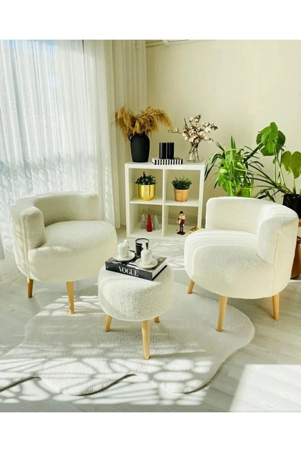 Ars Çay Seti Ikili Koltuk Berjer Ve Puf Takımı 3 Lü Takım. - 2