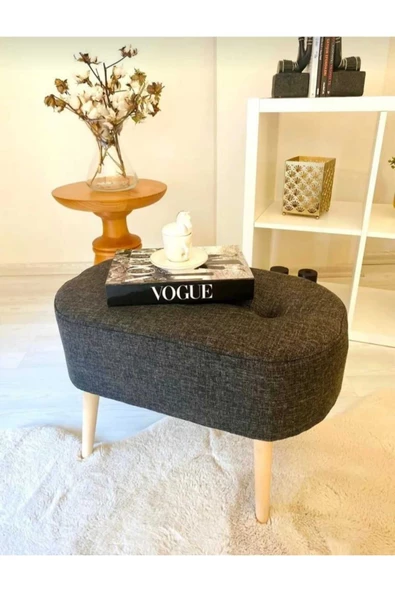 BEYLERBEYİ Gürgen Ahşap Ayak Welsoft Kumaş Oval Pufidik Puf Bench Tabure Sandalye Berjer Koltuk - 3