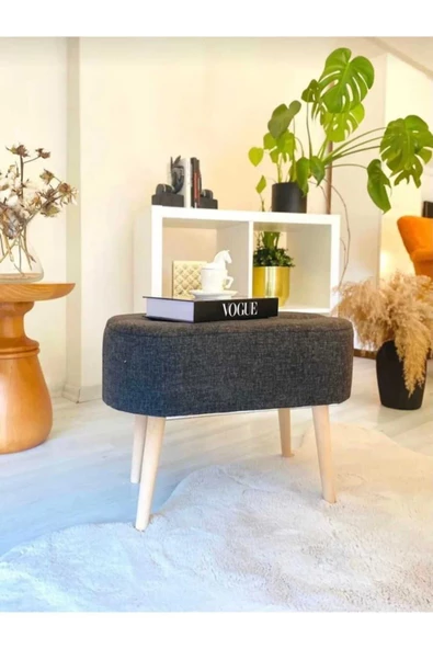BEYLERBEYİ Gürgen Ahşap Ayak Welsoft Kumaş Oval Pufidik Puf Bench Tabure Sandalye Berjer Koltuk - 2