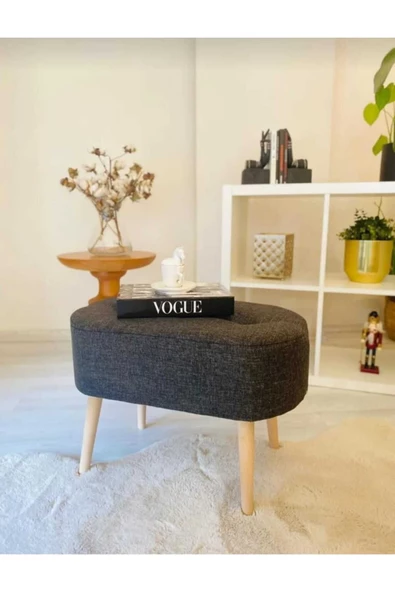 BEYLERBEYİ Gürgen Ahşap Ayak Welsoft Kumaş Oval Pufidik Puf Bench Tabure Sandalye Berjer Koltuk