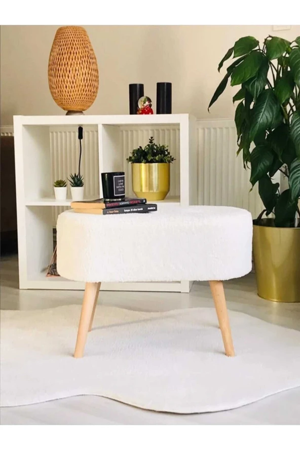 BEYLERBEYİ Gürgen Ahşap Ayak welsoft Kumaş Oval Pufidik Puf Bench Tabure Sandalye berjer koltuk