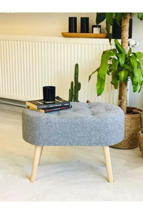 BEYLERBEYİ Gürgen Ahşap Ayak welsoft Kumaş Oval Pufidik Puf Bench Tabure Sandalye Berjer Koltuk - 2