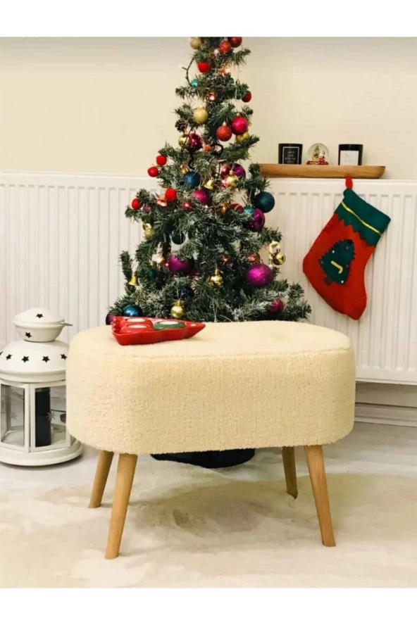 BEYLERBEYİ Gürgen Ahşap Ayak welsoft Kumaş Oval Pufidik Puf Bench Tabure Sandalye berjer koltuk - 2