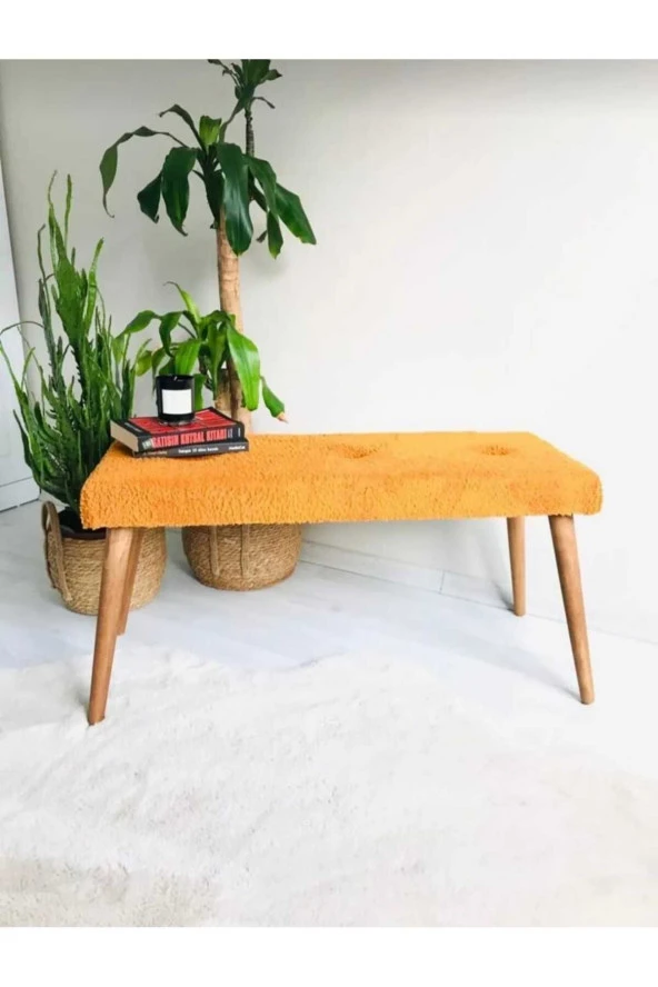 BEYLERBEYİ Ahşap Ayaklı Handmade Geniş Oturum Krem welsoft Kumaş Pofidik Puf bench ,ayak ucu uzatmalık,berjer - 3
