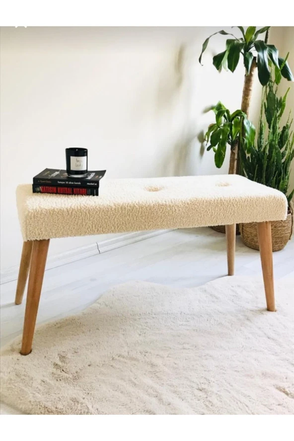 BEYLERBEYİ Ahşap Ayaklı Handmade Geniş Oturum Krem welsoft Kumaş Pofidik Puf bench ,ayak ucu uzatmalık,berjer - 3