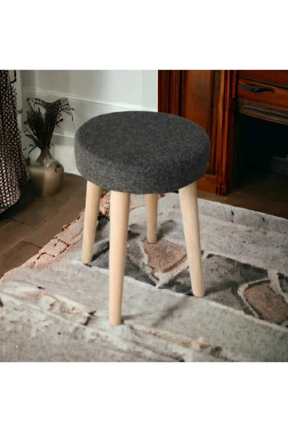 BEYLERBEYİ Ahşap Ayak Dekoratif Puf Tabure Bench Yuvarlak Koltuk Sandalye