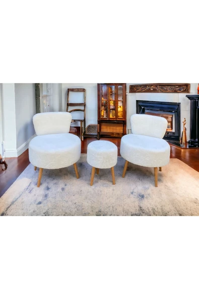 BEYLERBEYİ Çay Seti Ikili Koltuk Berjer Ve Puf Takımı (salon, Balkon, Ofis) 3 Lü Takım