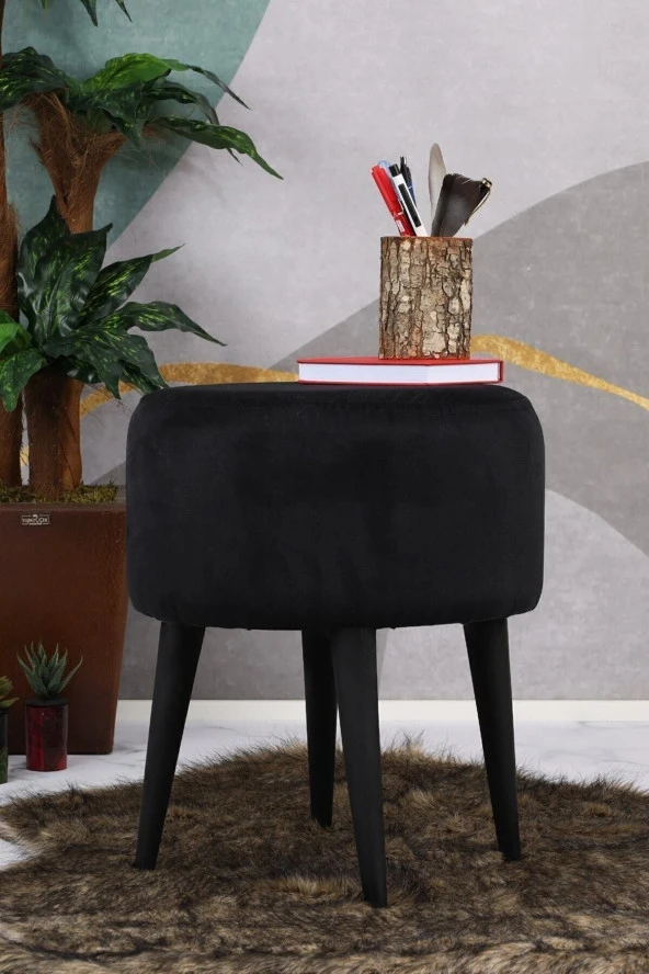 PufyHome Fix Siyah Gürgen Ayaklı (siyah) Çok Amaçlı Puf Koltuk