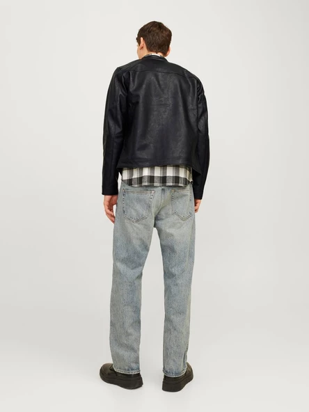 JACK JONES Erkek Siyah Renk Bıker Deri Ceket 12261195 - 4