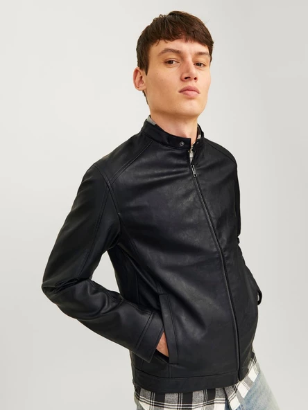 JACK JONES Erkek Siyah Renk Bıker Deri Ceket 12261195 - 7