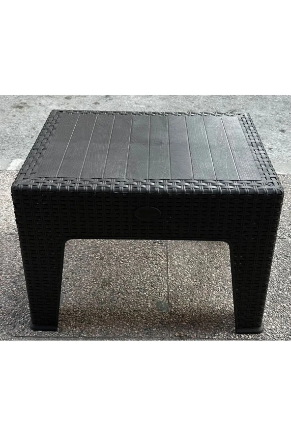 RomanoSet Plastik Bahçe Balkon Plaj Ve Şezlong Sehpası Hasır Desenli Kahverengi Rattan - 2