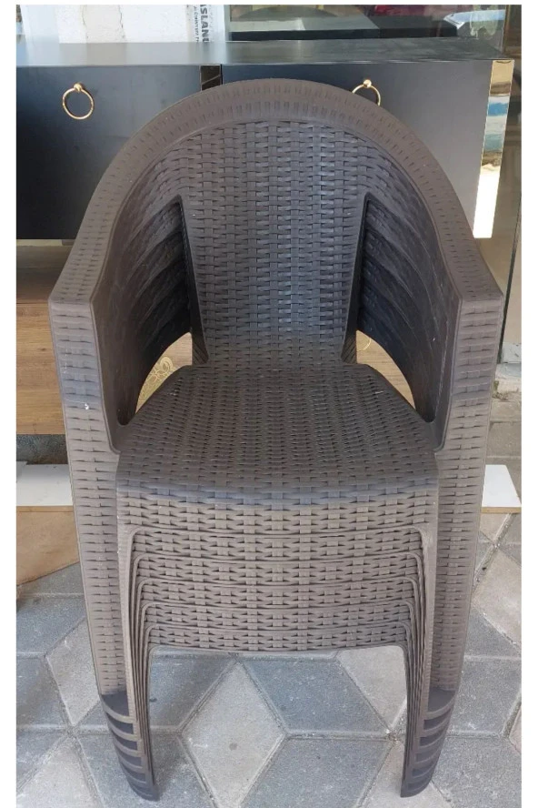 hesapli Rattan Efektli Acı Kahve Plastik Bahçe Sandalyesi 6 Adet