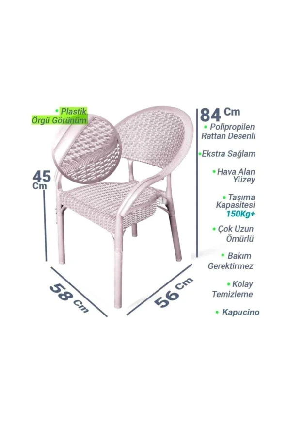 hesapli Rattan Bambu Koltuk Bej- Plastik Bahçe Sandalyesi 4 Adet - Resim 3