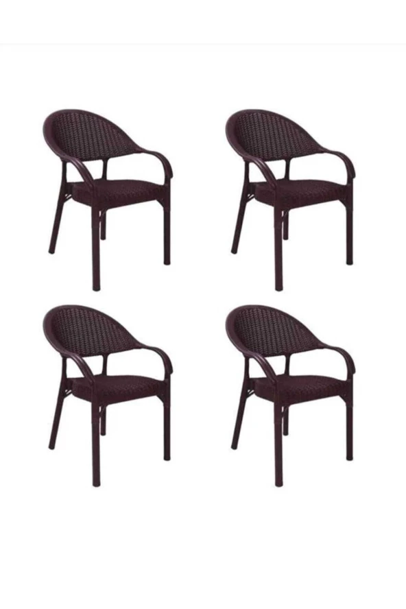 Capissi Bambu Koyu Kahve Rattan Kollu Koltuk (4 Adet)