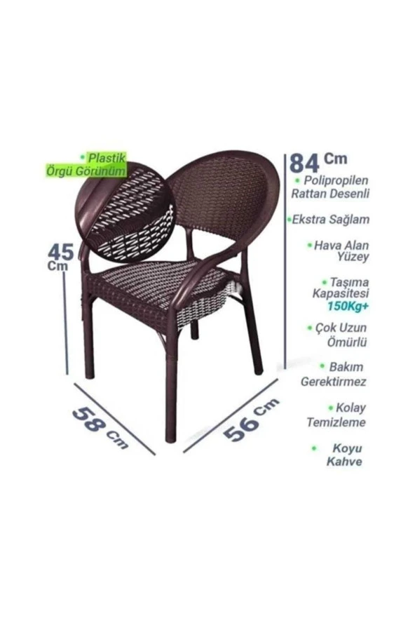 Capissi Bambu Koyu Kahve Rattan Kollu Koltuk (2 ADET) - Resim 3