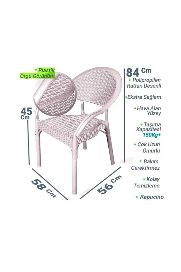 Capissi 4'lü Bambu Rattan Sandalye Dörtgenofis - Resim 2