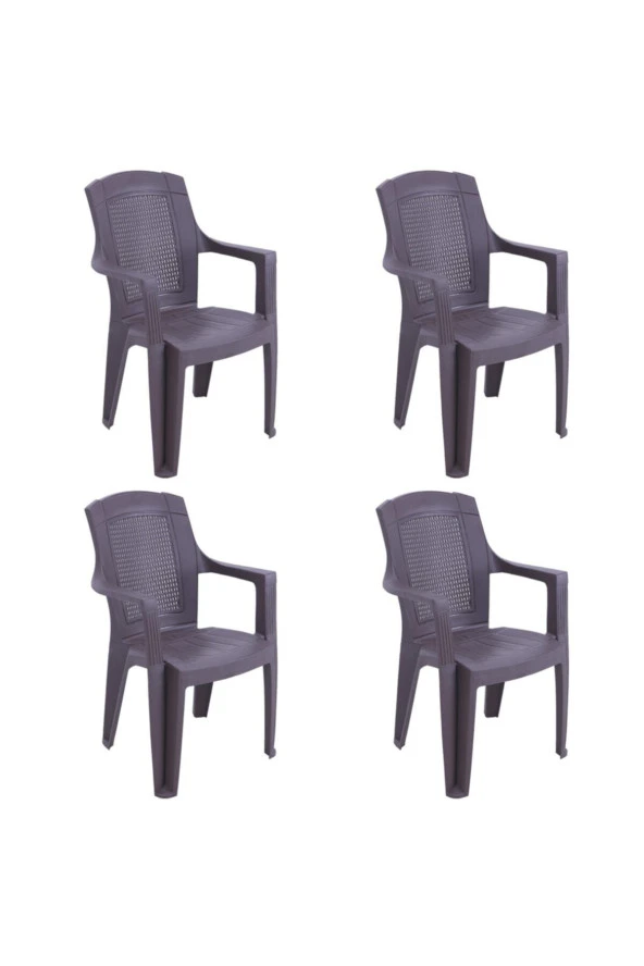 RomanoSet Plastik Elegance Rattan Efektli Kollu Plastik Sandalye 4 Lü Set