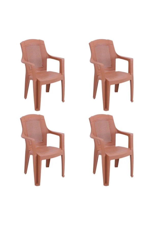 RomanoSet Plastik Elegance Rattan Efektli Kollu Plastik Sandalye 4 Lü Set - Resim 3