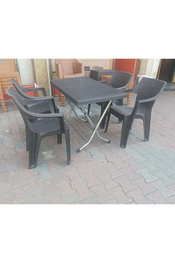 RomanoSet Plastik Romanoset Rattan Efektli 70x120 Cm Katlanır Balkon Ve Bahçe Masa Takımı 4 Sandalyeli - 3