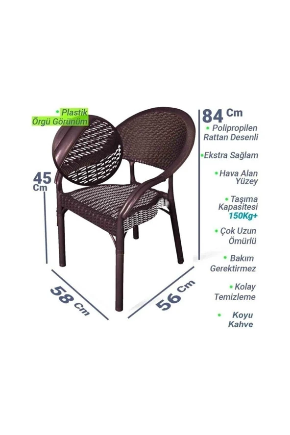 NetBazaars Plastik Sabit Masa 90x90 Cm 4 Adet Kollu Plastik Sandalye Mobilya - 4
