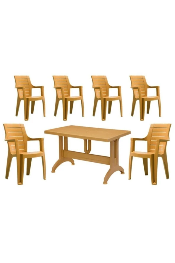 BESAGOLD 6 Adet Elegance Rattan Efektli Teak Sütlü Kahve 70x120 Plastik Masa Sandalye Takımı - 4
