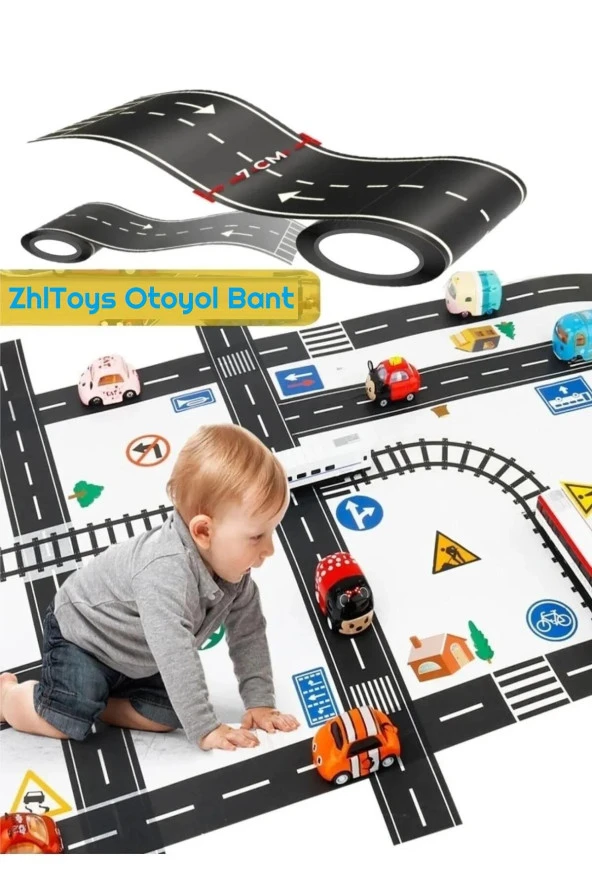 Zhltoys Otoyol Bant Eğitici Ve Eğlenceli Yol Yapım Road Tape Şerit Oyun Bandı Eğitici Oyuncak 7cm x 10Metre