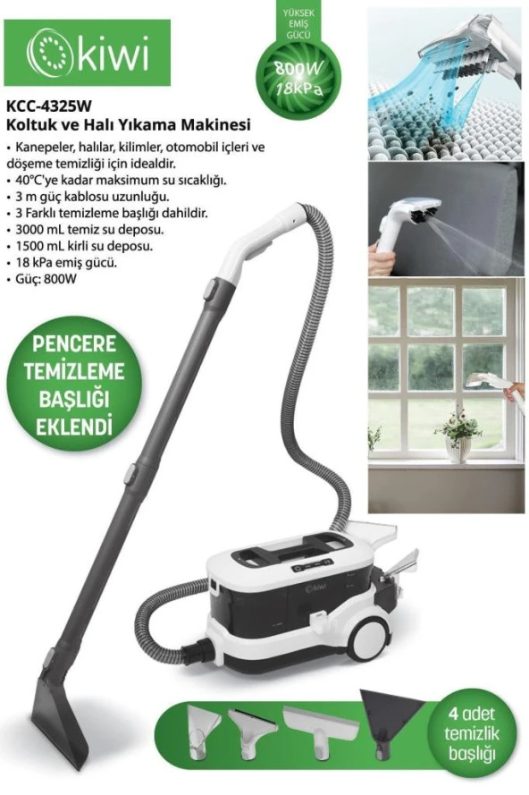Kiwi Yeni Ekstra (4325 Yeni Model) Pencere Temizleme Aparatlı Koltuk Halı Yıkama Ve Leke Çıkartma Makinesi
