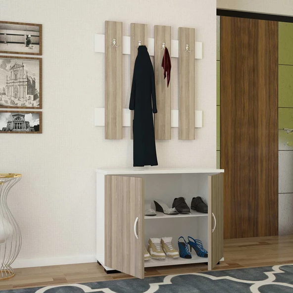 Modilayn FULYA Portmanto Vestiyer Askılık Ayakkabılık Dolabı, Cordoba Beyaz - 2