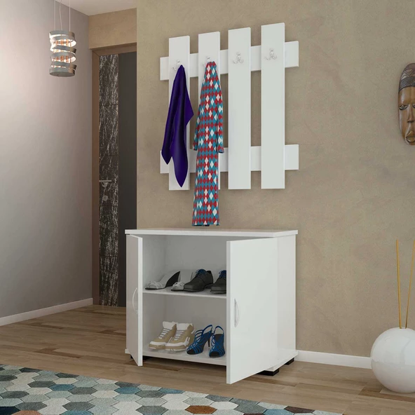 Modilayn FULYA Portmanto Vestiyer Askılık Ayakkabılık Dolabı, Beyaz - 2