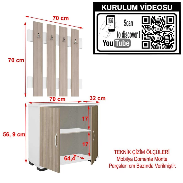 Modilayn FULYA Portmanto Vestiyer Askılık Ayakkabılık Dolabı, Cordoba Beyaz - 5