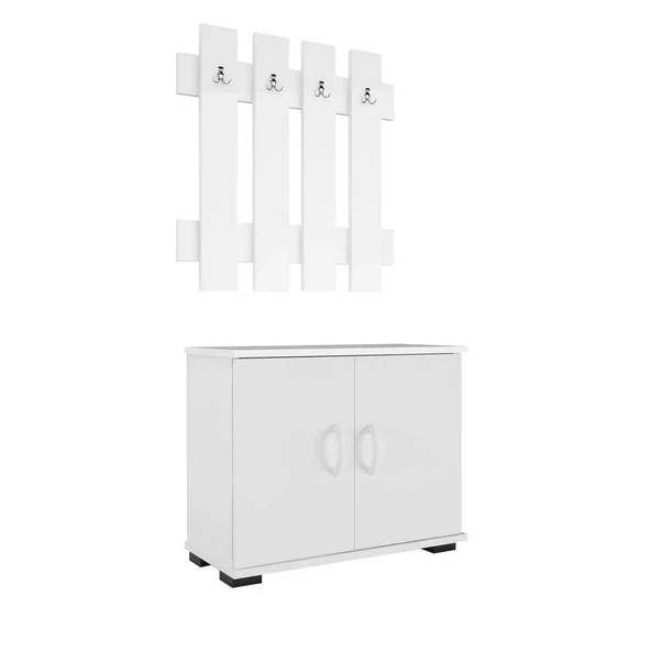 Modilayn FULYA Portmanto Vestiyer Askılık Ayakkabılık Dolabı, Beyaz - 3