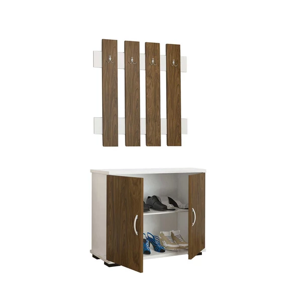 Modilayn FULYA Portmanto Vestiyer Askılık Ayakkabılık Dolabı, Ceviz Beyaz - 4