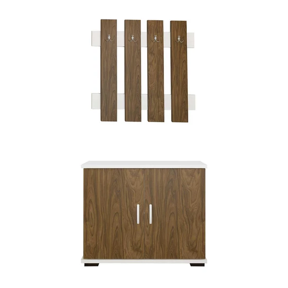 Modilayn FULYA Portmanto Vestiyer Askılık Ayakkabılık Dolabı, Ceviz Beyaz - 3