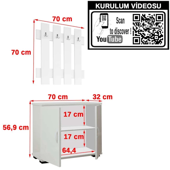 Modilayn FULYA Portmanto Vestiyer Askılık Ayakkabılık Dolabı, Ceviz Beyaz - 5