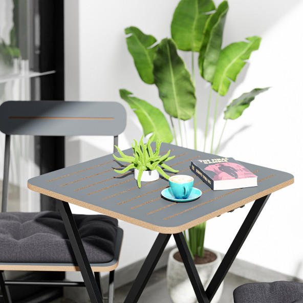 Eportatif Bistro Takım Minderli Bahçe Masa Sandalye Füme 1402 - 2