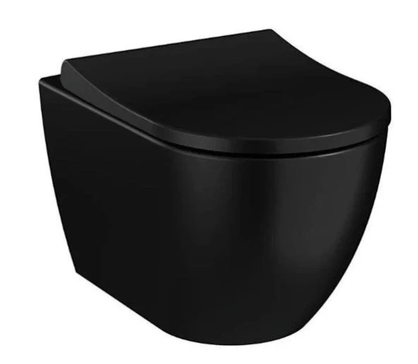 VitrA S60 Kanalsız Mat Siyah Asma Klozet + VitrA Slim Yavaş Kapanır Kapak - Resim 2