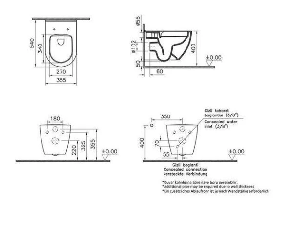 VitrA S60 Kanalsız Mat Siyah Asma Klozet + VitrA Slim Yavaş Kapanır Kapak - Resim 4