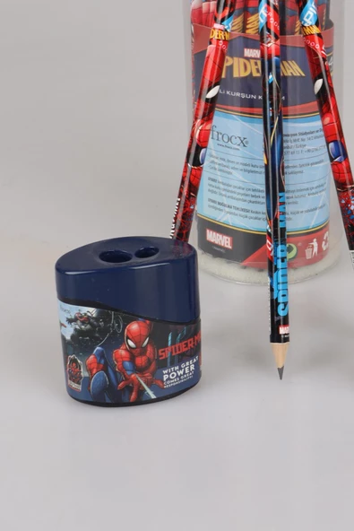 LİSANSLI SPIDERMAN 3 ADET SİLGİLİ KURŞUN KALEM,ÇİFT BIÇAKLI KALEMTRAŞ VE ROKET SİLGİ  KIRTASİYE SETİ - 6