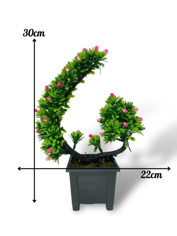 Nettenevime Yapay Çiçek Bonsai Ağacı Pembe Eğik Model Dekoratif Yapay Ağaç Bonzai 30*22 CM Siyah Kare Saksıda - Resim 2