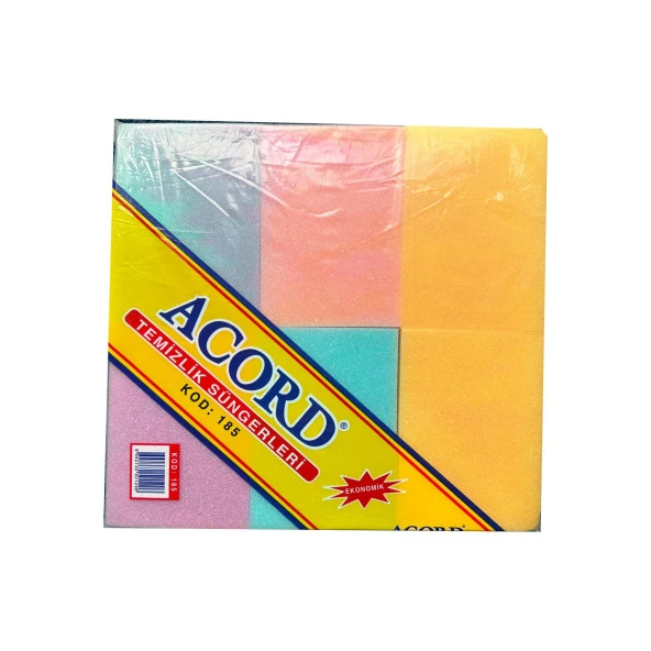 Acord 185 Sıva Sıvacı Temizlik İş Süngeri - 16x12x4 Cm. - Renkli - 12 Adetlik Paket
