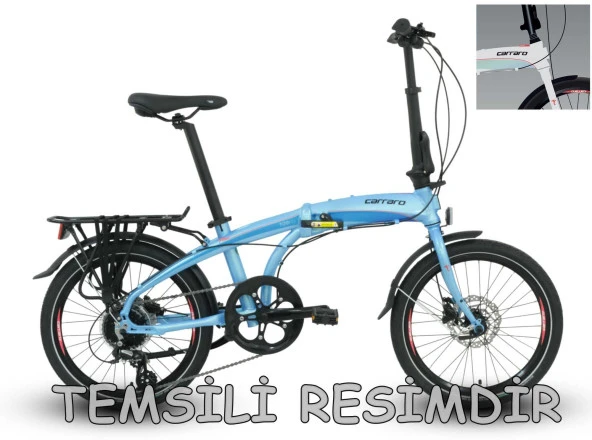 Carraro Flexi 108 HD 20" Jant 35 CM 8 Vites Hidrolik Fren Katlanır Bisiklet Gümüş Turkuaz ürün görseli 1