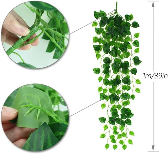 Nettenevime Yapay Çiçek Sarmaşık Sarı Yeşil Yaprak Desenli 9dallı Sarkan Bitki - Resim 5