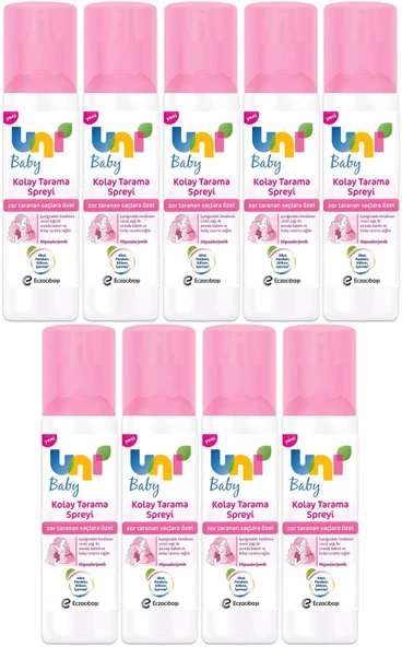 Uni Baby Kolay Saç Tarama Spreyi 200ML (Yeni) Zor Taranan Saçlara Özel (9 Lu Set)