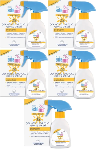 Sebamed Sun Care Bebek Güneş Losyonu Kremi Sprey 50+ Faktör 200ML (Hassas Ciltler İçin) (5 Li Set)