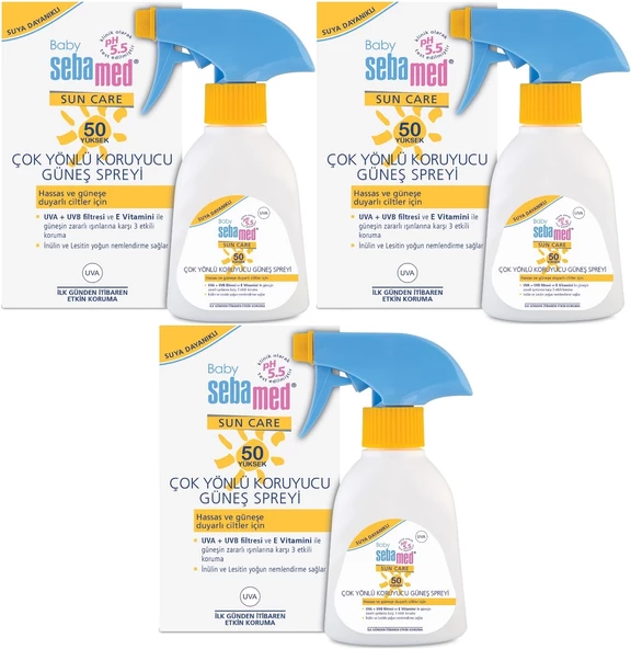 Sebamed Sun Care Bebek Güneş Losyonu Kremi Sprey 50+ Faktör 200ML (Hassas Ciltler İçin) (3 Lü Set)