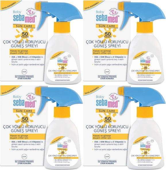 Sebamed Sun Care Bebek Güneş Losyonu Kremi Sprey 50+ Faktör 200ML (Hassas Ciltler İçin) (4 Lü Set)