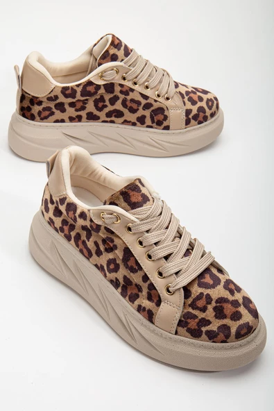 Nerina Leopar Kadife Kalın Tabanlı Gold Detaylı Sneakers