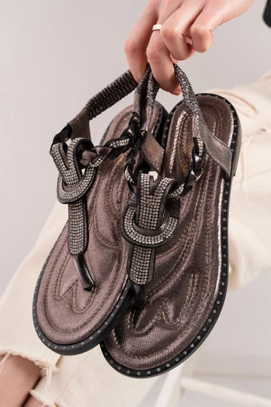 Minna Taşlı Parmak Arası Platin Sandalet - Resim 3