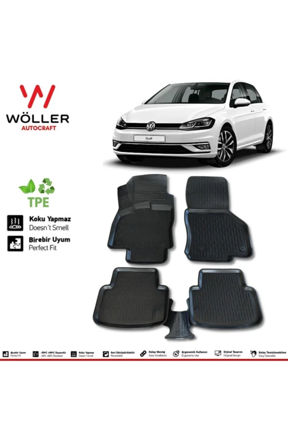 Volkswagen Golf 7 Paspas 2012 2020 Arası Uyumlu 3D Havuzlu Paspas